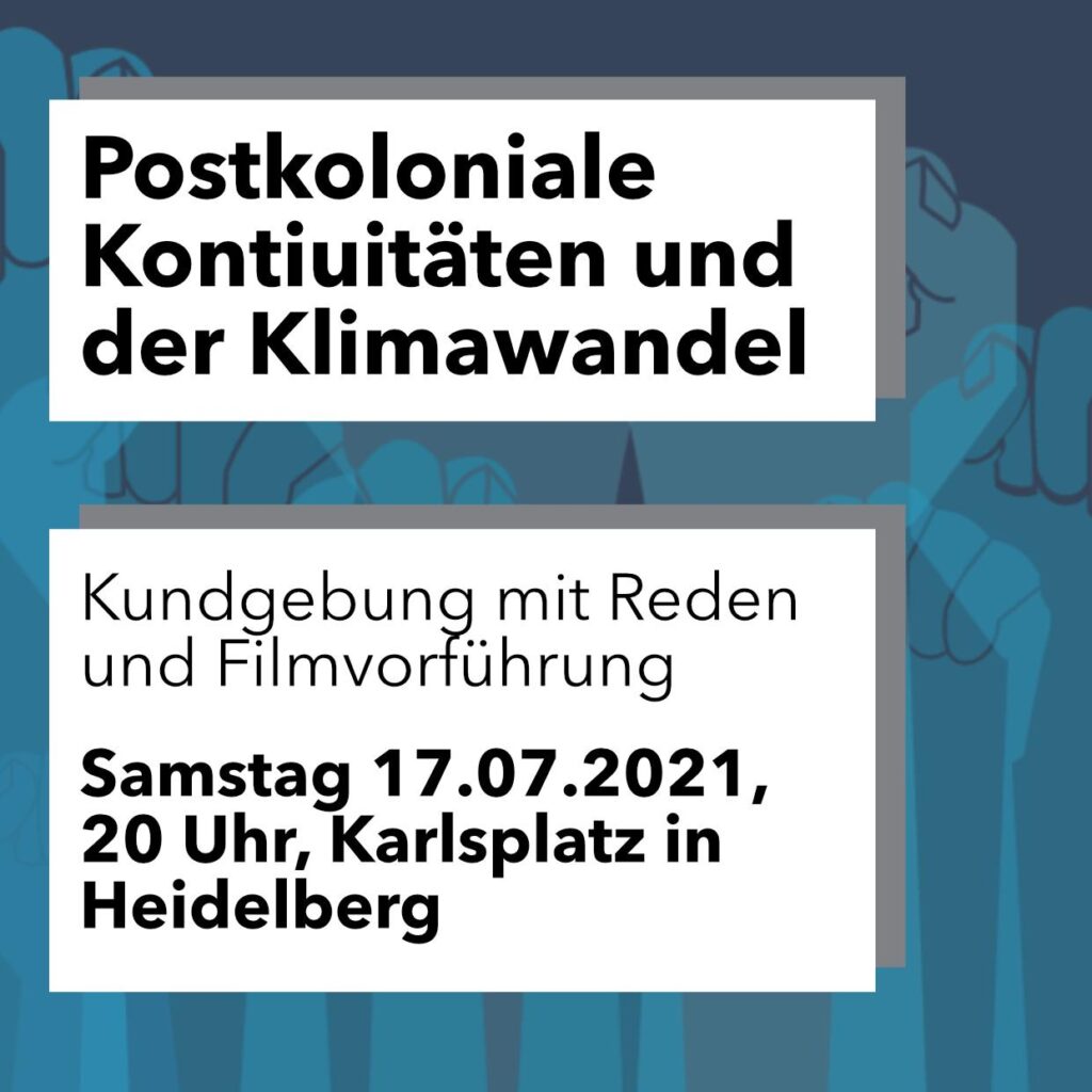 Flyer zur Kundgebung Postkoloniale Kontinuitäten und der Klimawandel